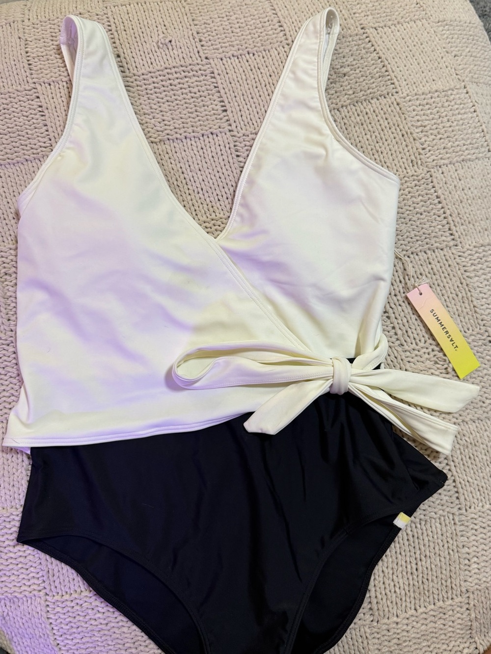 summersalt Cream and Black One-Piece Swim Suit with Side Tie